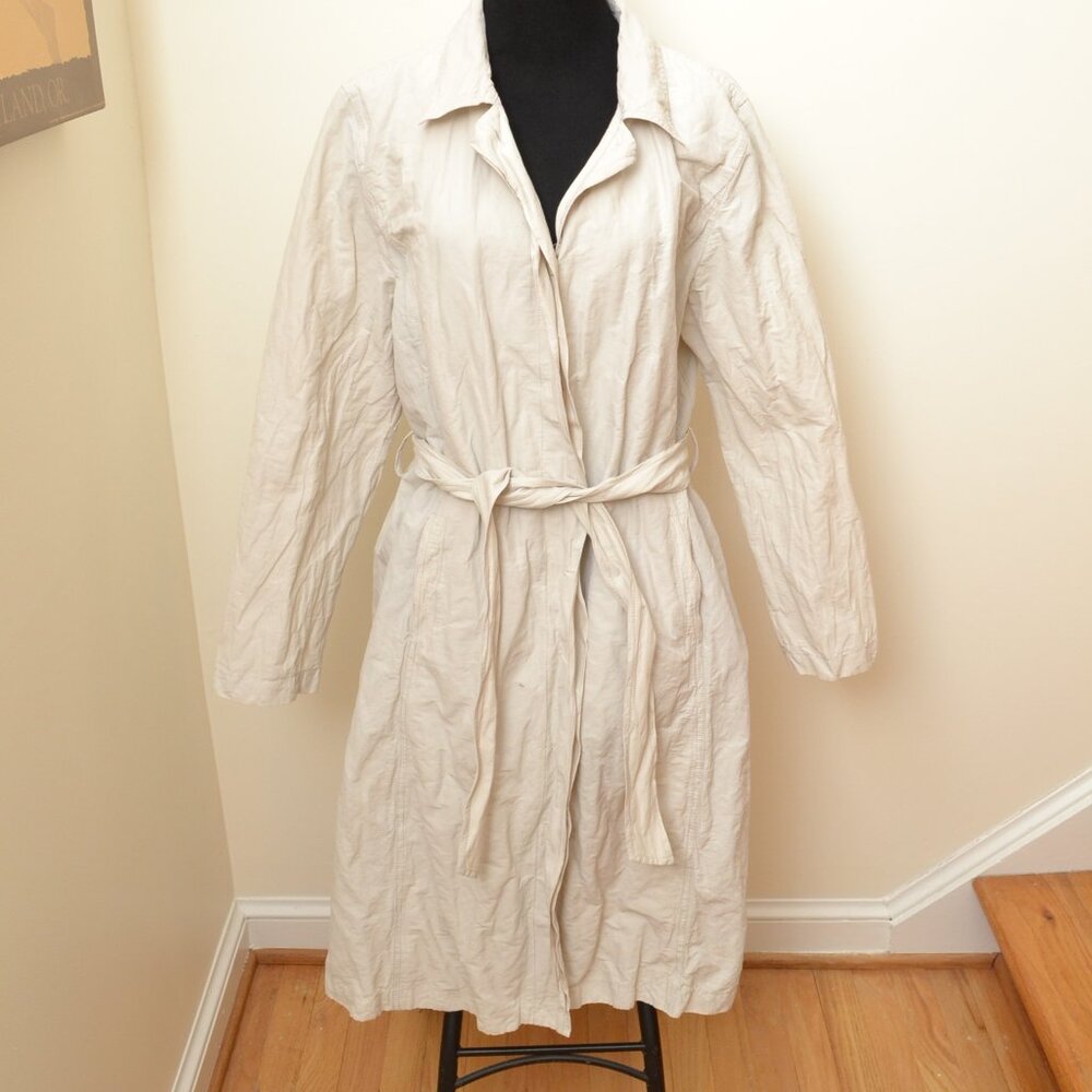 Eileen Fisher Renew Jacket Belted Trench Coat Women’s Sz XL Neutral Stone